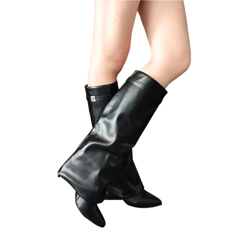 Women Leather Black Boots | High Heel | Knee-Length Boots