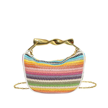 Women Woven Handbag | Rattan Half-Moon | Straw Shoulder Bag | Bucket Bag | Crossbody Bag Multi Color
