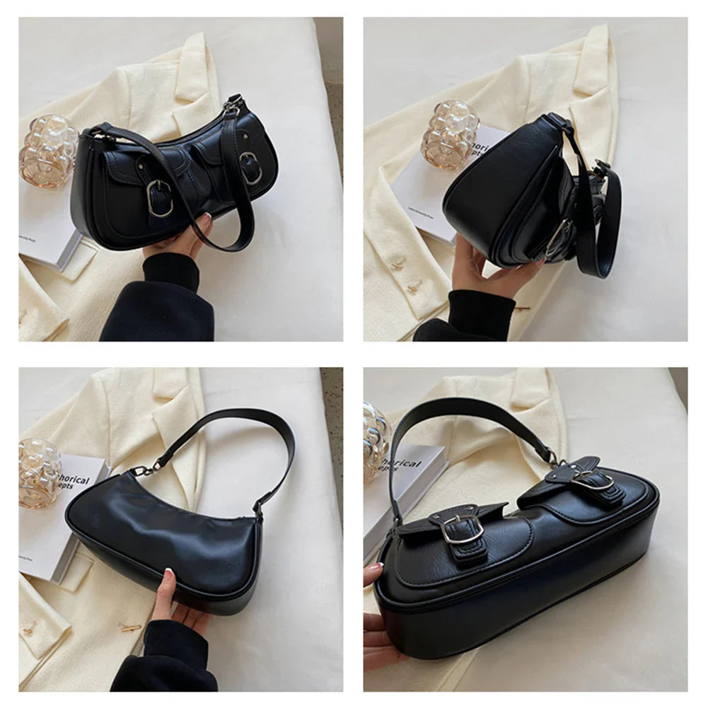 Women Vintage Double Pockets Shoulder Bag | Leather Bag