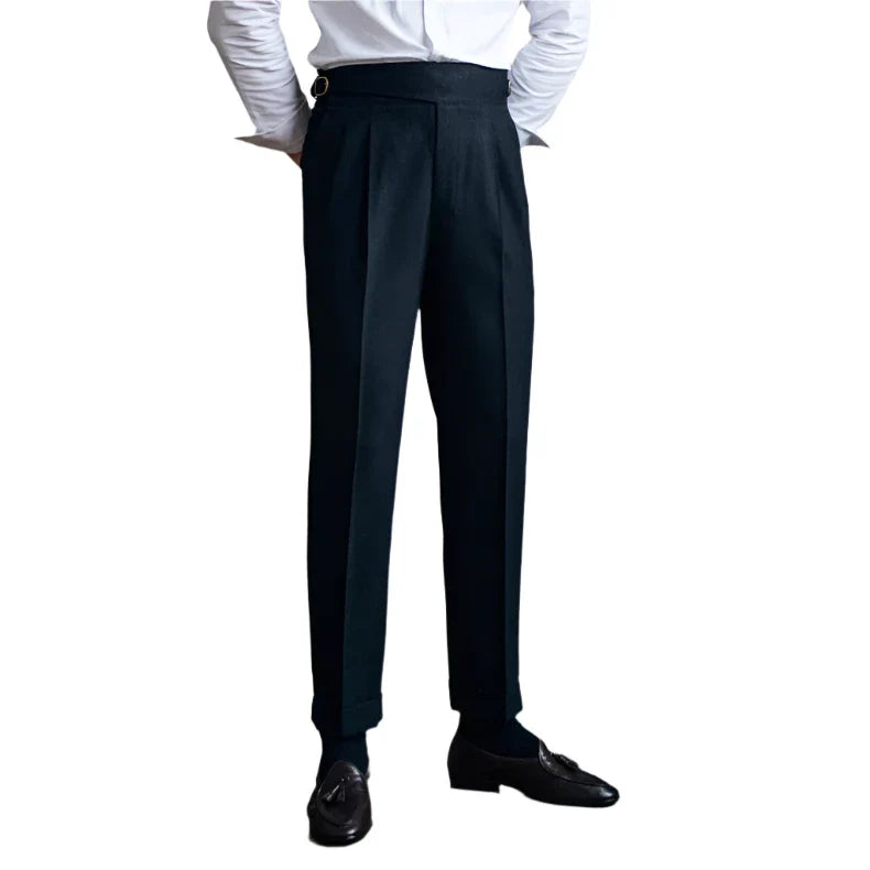 Men Vintage British Style Suit Pants | High Waisted Straight Pants | Smart Casual High Waist | Adjustable Pants Black
