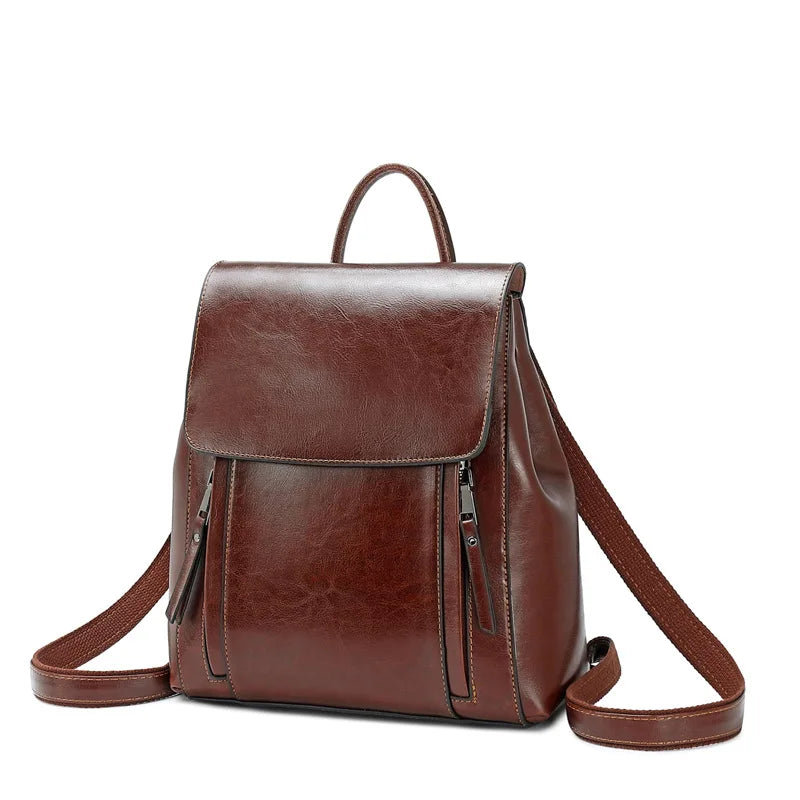 Women Square Genuine Leather Backpack | Anti-Theft Shoulder Bag Coffee
