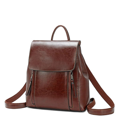 Women Square Genuine Leather Backpack | Anti-Theft Shoulder Bag Coffee