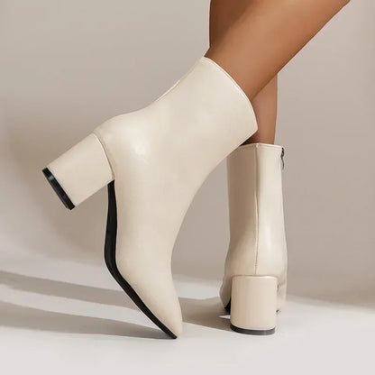 Women Leather Ankle Boots | Zipper Closure | Mid-Heel