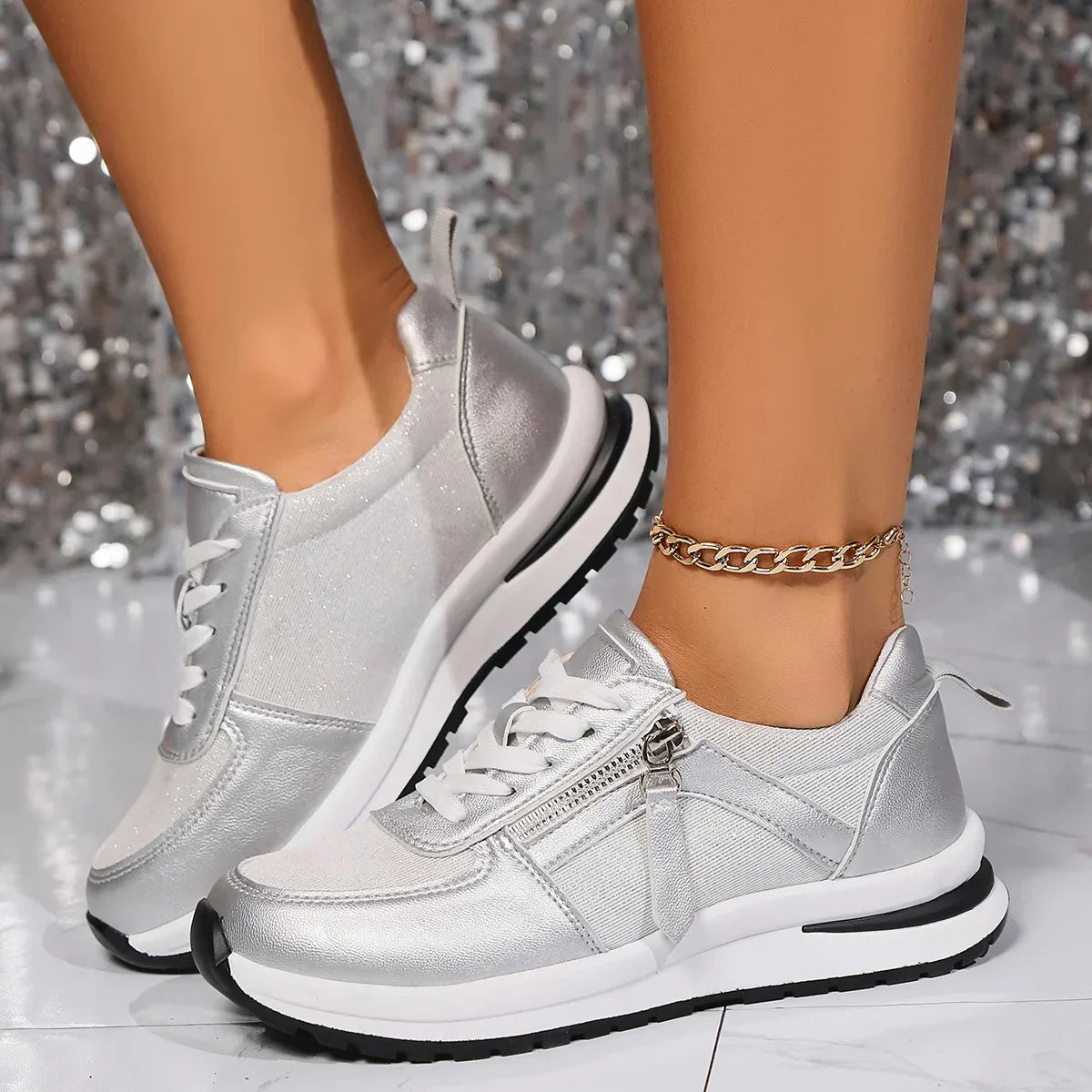 Nova | Women's Lace-Up Zip Sneakers with Platform Sole