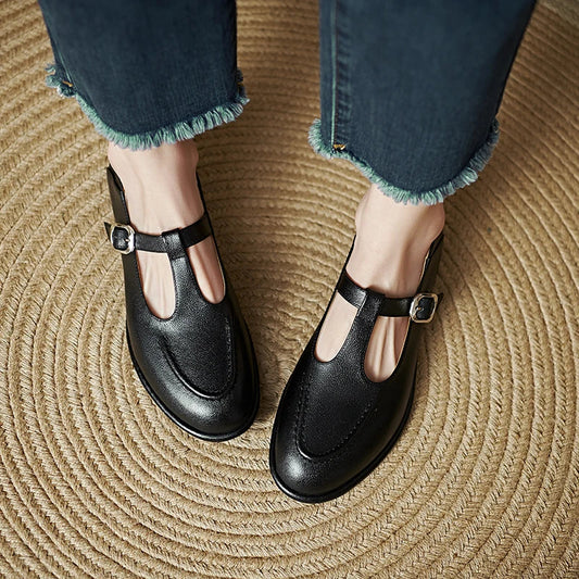 Petra | Women's T-Strap Mary Jane Flats Round Toe Low Heel Pumps