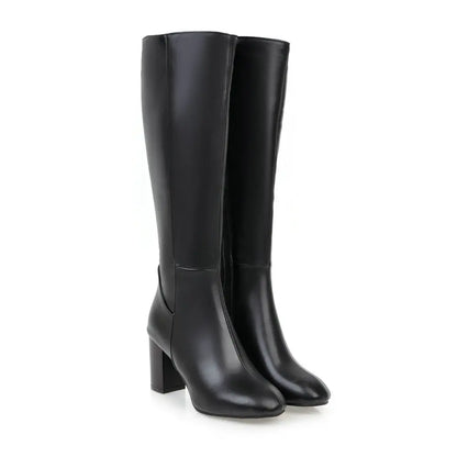Women Long Boots | Leather Boots | Knee High | Block Heels Black