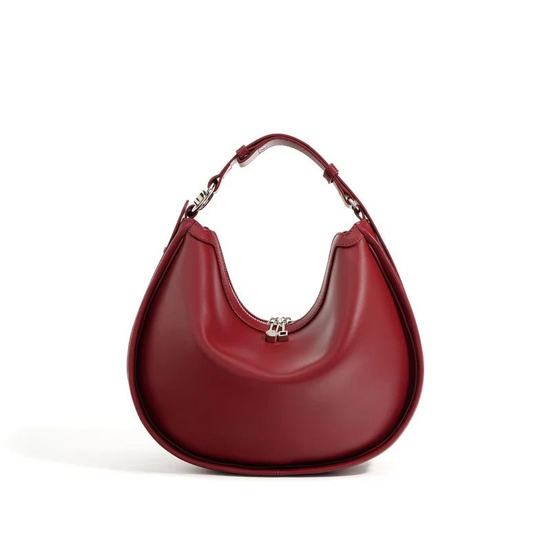 Women Split Leather Underarm Shoulder Bag red