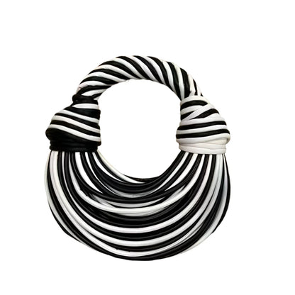 Women Luxury Designer Handwoven Noodle Bag | Rope Knotted | Hobo Evening Clutch Black And White