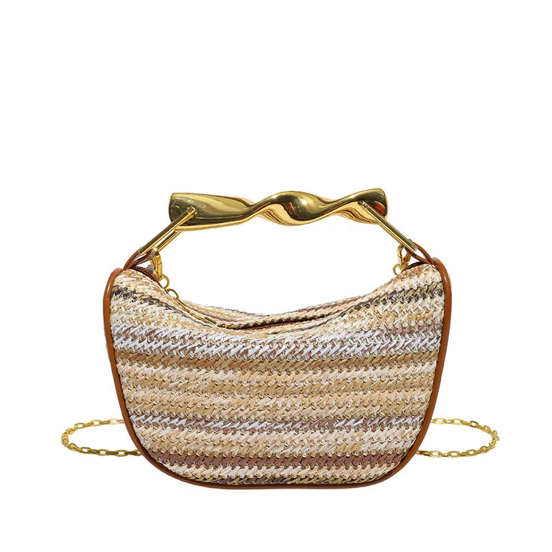 Women Woven Handbag | Rattan Half-Moon | Straw Shoulder Bag | Bucket Bag | Crossbody Bag Sand