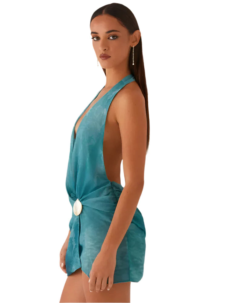Women Halter Deep V Neck Mini Dress | Summer Sleeveless Backless Party Dress | Beach Dress