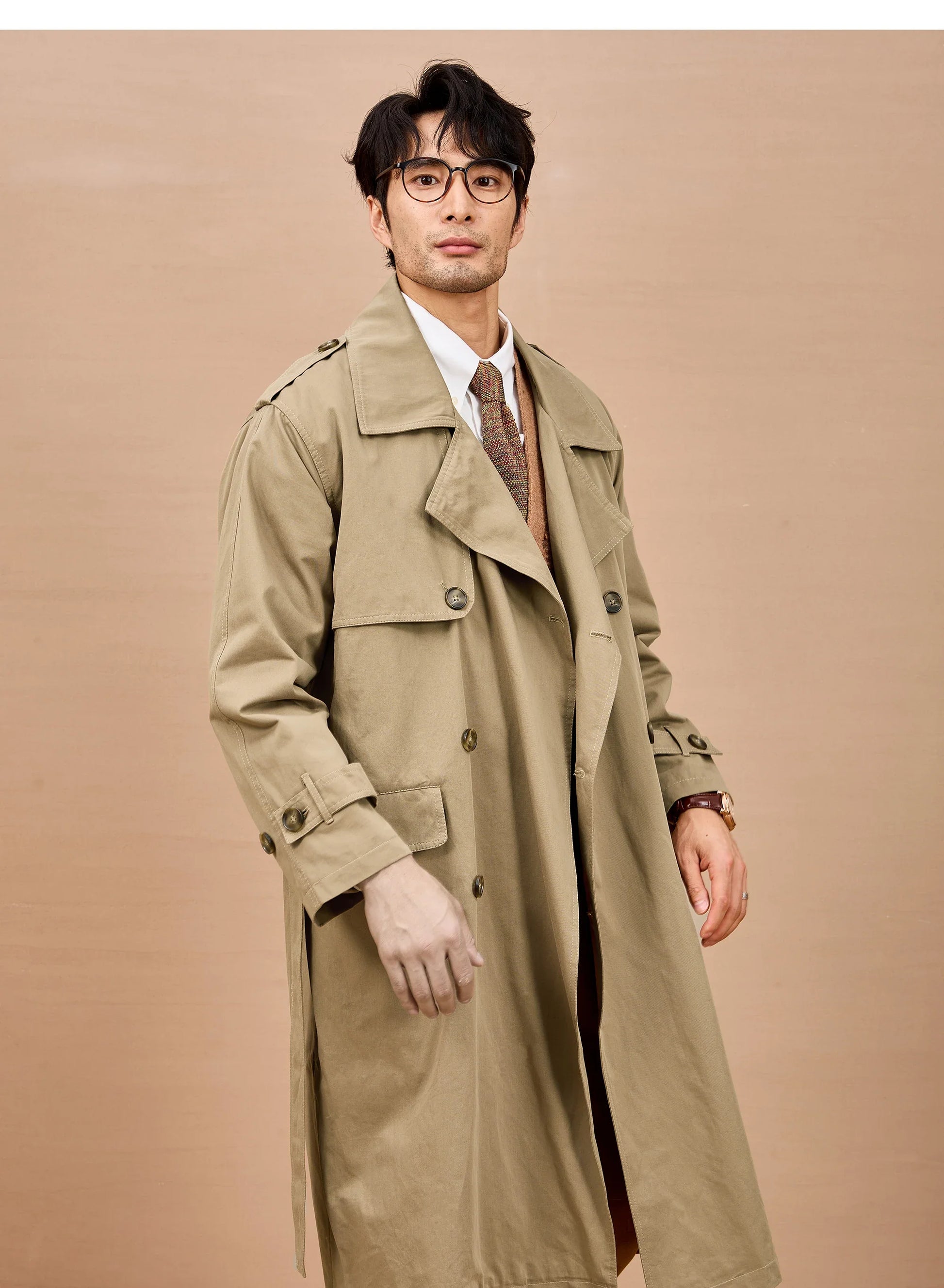 Men Long Trench Coat | Double Breasted | British Style | Spring | Autumn