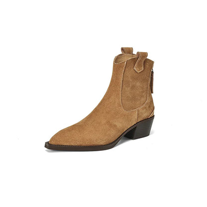 Women Suede Chelsea Boots | Pointed Toe Ankle Boots | Cowgirl Boots | Pointy Toe Wedge Heel brown-winter
