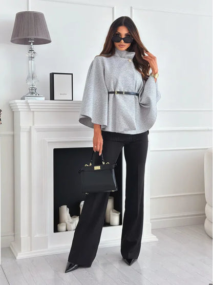 Women Batwing Sleeve Coat | Waist Cinching Poncho | Thick | Warm | Single Buckle