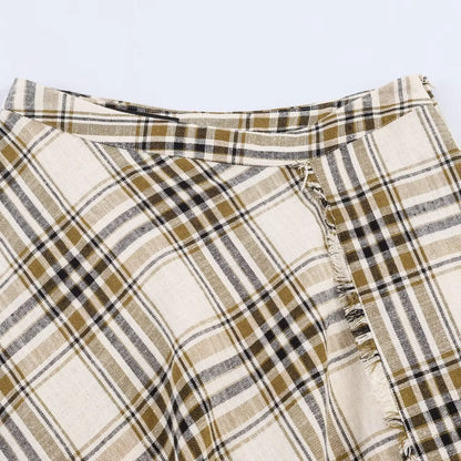 Women Vintage Asymmetric Plaid Skirt | Long Skirt | Spring | A-Line | High Waist