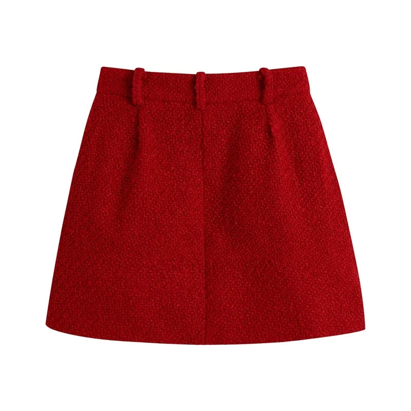 Women Vintage Cherry Red Tweed Blazer