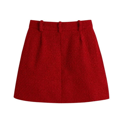 Women Vintage Cherry Red Tweed Blazer