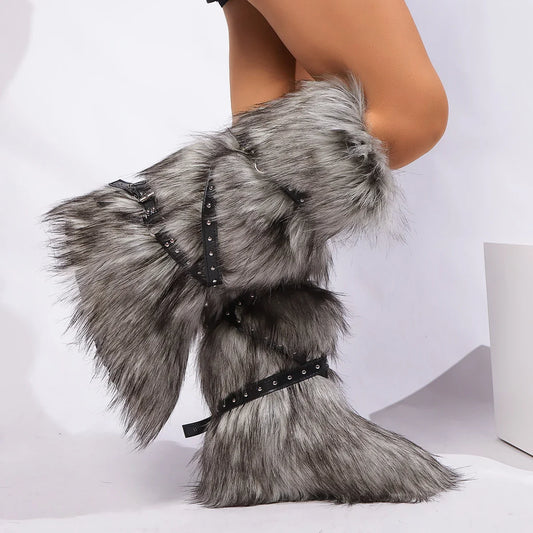 Women Winter Boots | Faux Fur Snow Boots | Warm Long Boots | Plush Over Knee | High Boots | Y2K | Furry Shoes
