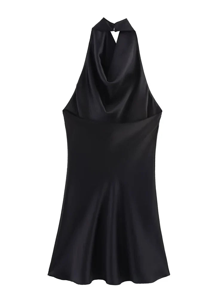 Women Satin Backless Halter Dress | Summer | Short Party Dress | Sleeveless | Mini Dress