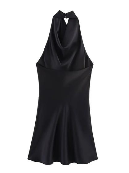 Women Satin Backless Halter Dress | Summer | Short Party Dress | Sleeveless | Mini Dress