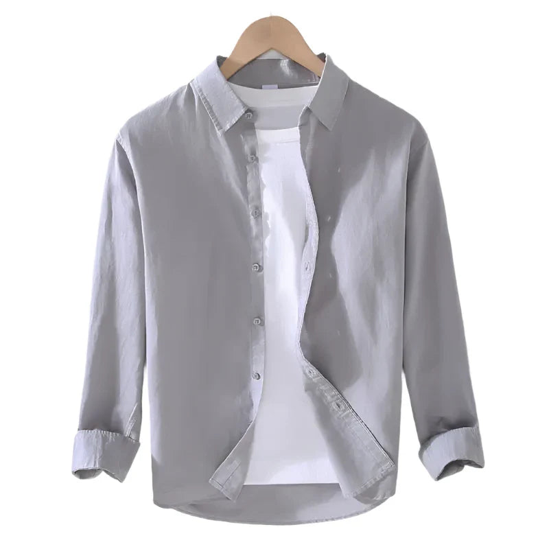 Men Long Sleeve Solid Shirt | Turn-down Collar Casual Button Down Shirt Gray