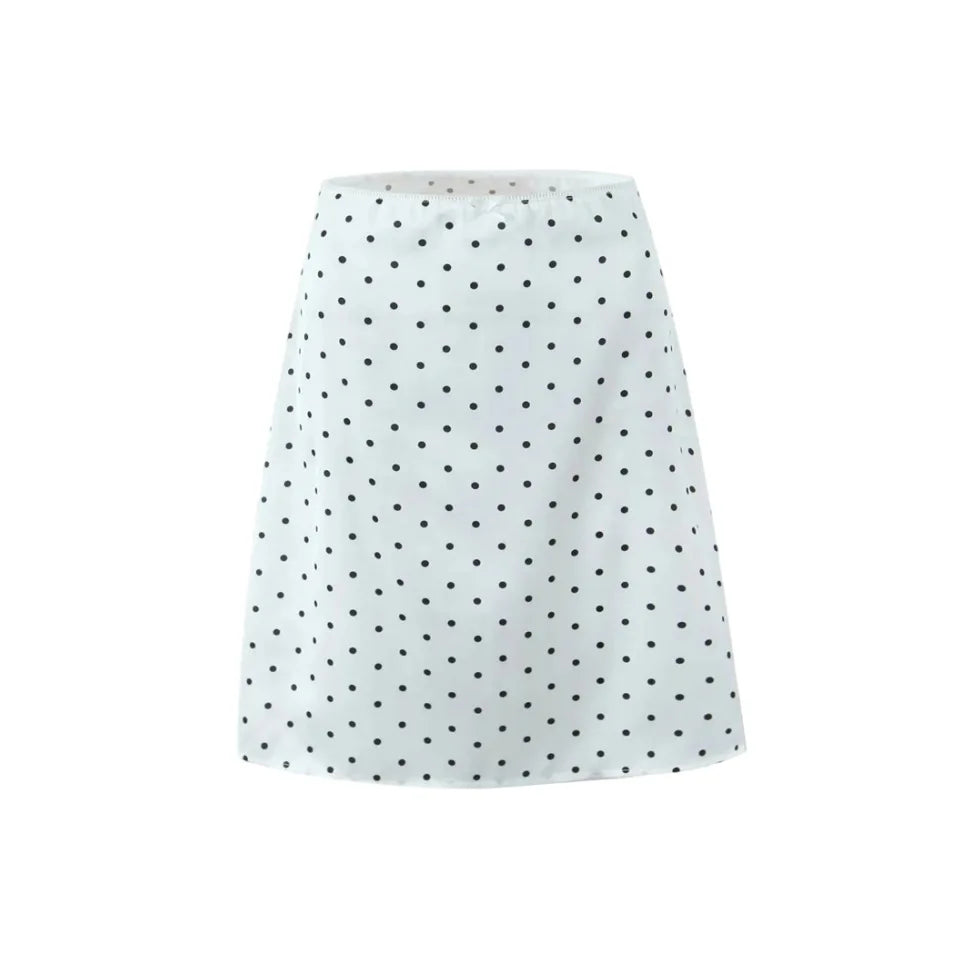 Women Polka Dot Print Top | Two-piece Set | Halter Neck Vest Top | Low Waist Skirt White Skirt