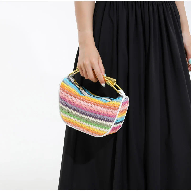 Women Woven Handbag | Rattan Half-Moon | Straw Shoulder Bag | Bucket Bag | Crossbody Bag
