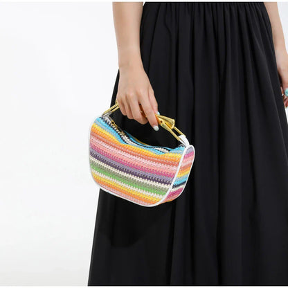 Women Woven Handbag | Rattan Half-Moon | Straw Shoulder Bag | Bucket Bag | Crossbody Bag