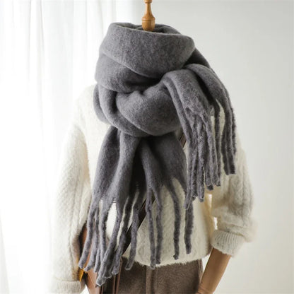 Women Warm Winter Cashmere Scarf | Thick Soft Tassel Shawl | Long Poncho | Echarpe | Pashmina Gray