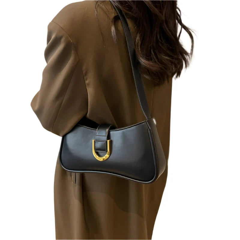 Women Leather Saddle Buckle Shoulder Bag