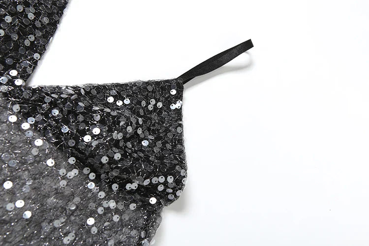 Women Sequin Patchwork Mesh Camisole | V-Neck | Backless Top | Summer
