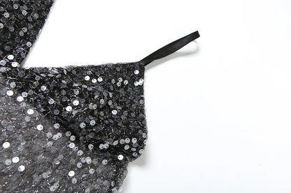 Women Sequin Patchwork Mesh Camisole | V-Neck | Backless Top | Summer