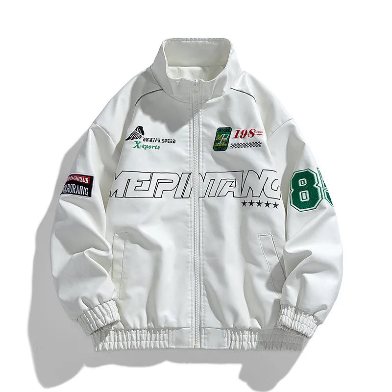 Men Leather Bomber Jacket | Casual Streetwear Leather Jacket White