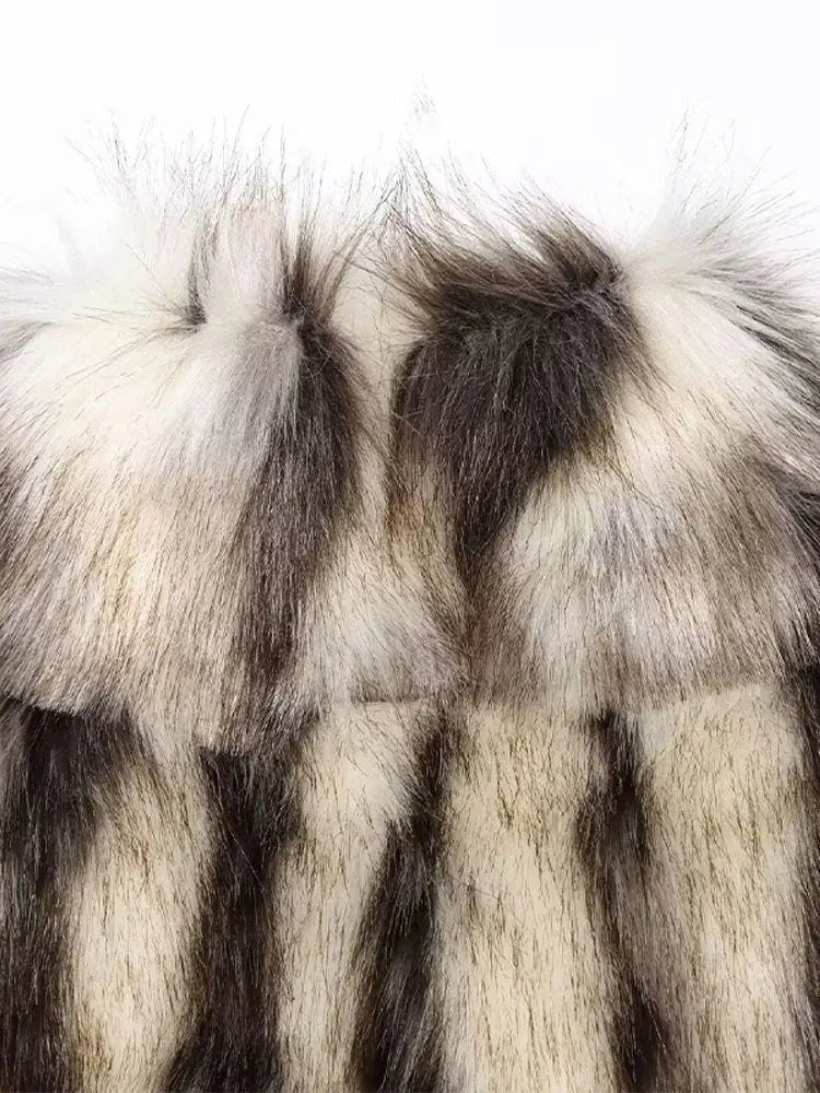 Women Vintage Loose Fur Coat | Stand Collar | Long Sleeve | Winter Furry Warm Coat