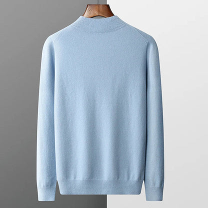 Men Mock Neck Cashmere Sweater | Pullover Semi-High Neck Pure Wool Sweater