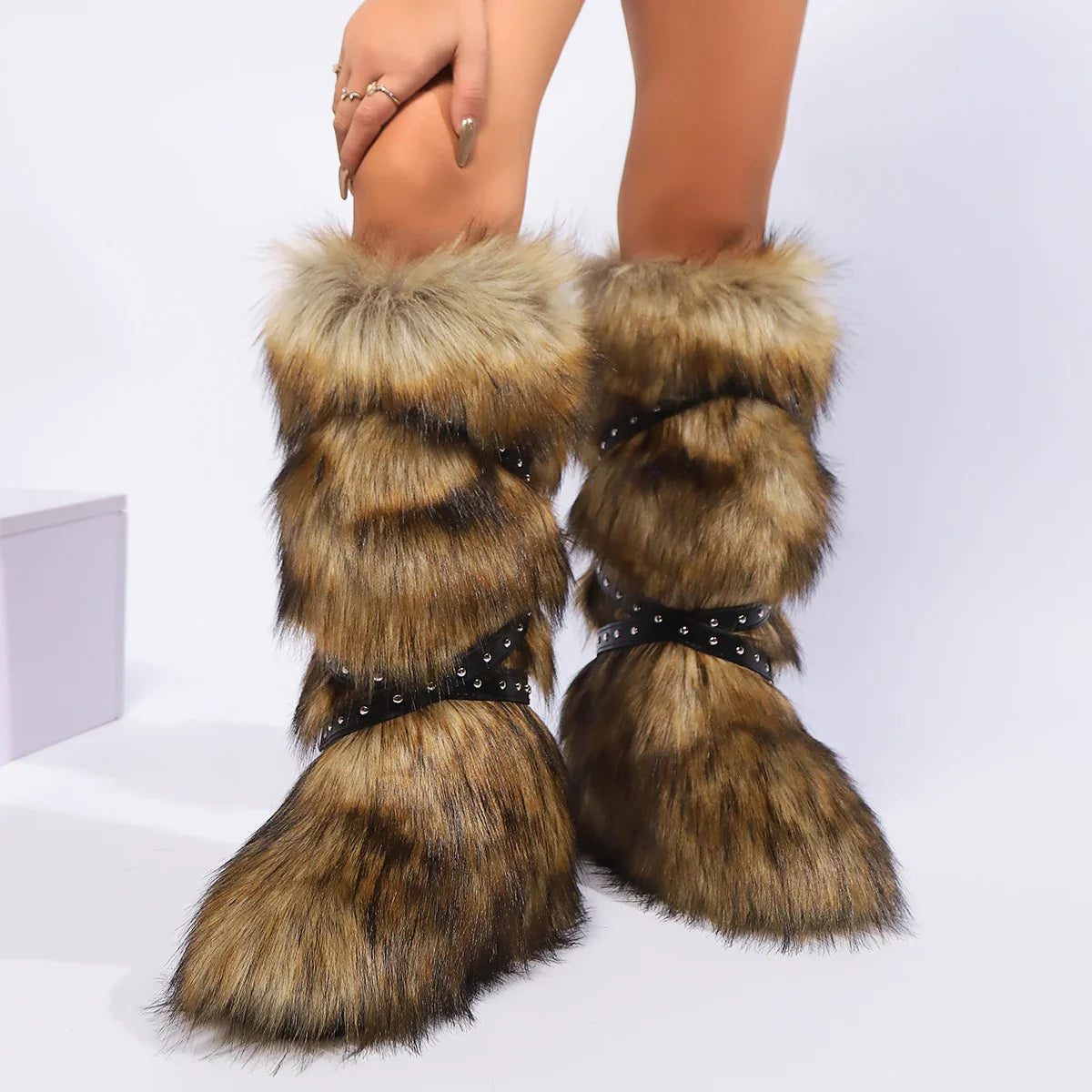 Women Winter Boots | Faux Fur Snow Boots | Warm Long Boots | Plush Over Knee | High Boots | Y2K | Furry Shoes Dark Brown