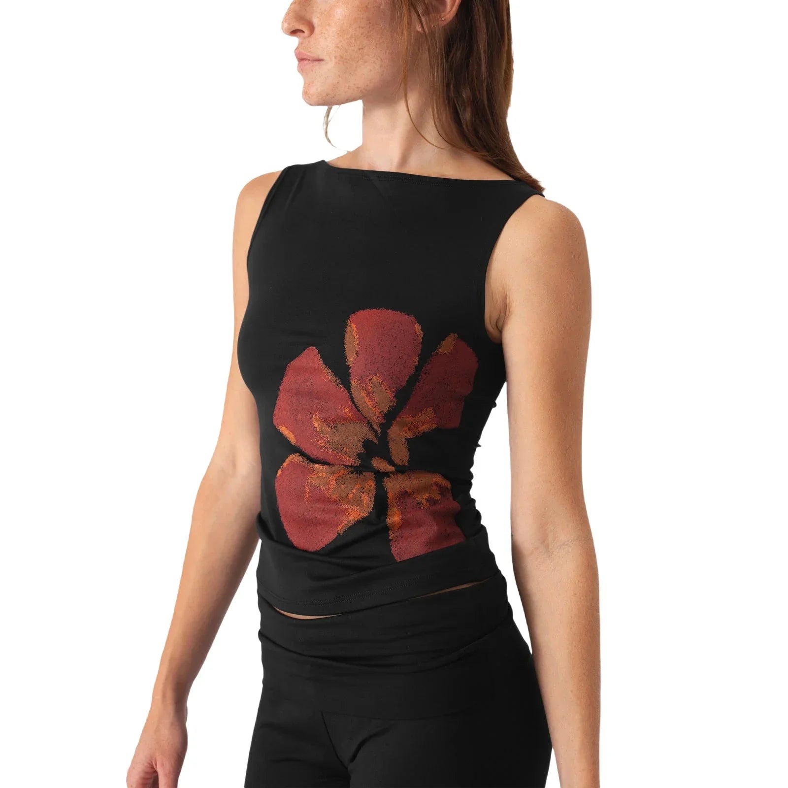 Women Vintage Crop Tank Top | Slim Fitted | Flower Print Boat Neck Sleeveless Top