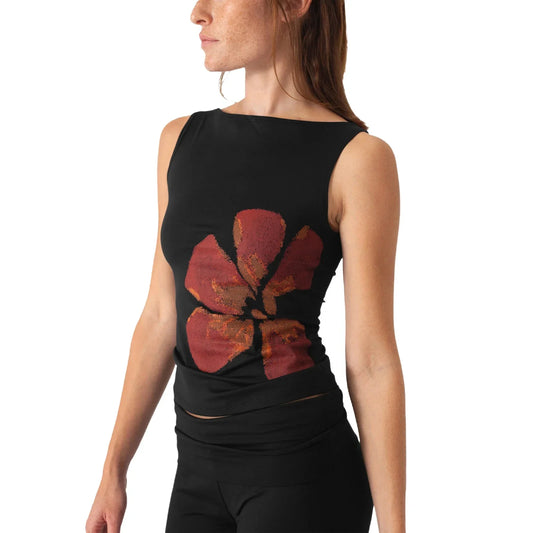 Women Vintage Crop Tank Top | Slim Fitted | Flower Print Boat Neck Sleeveless Top