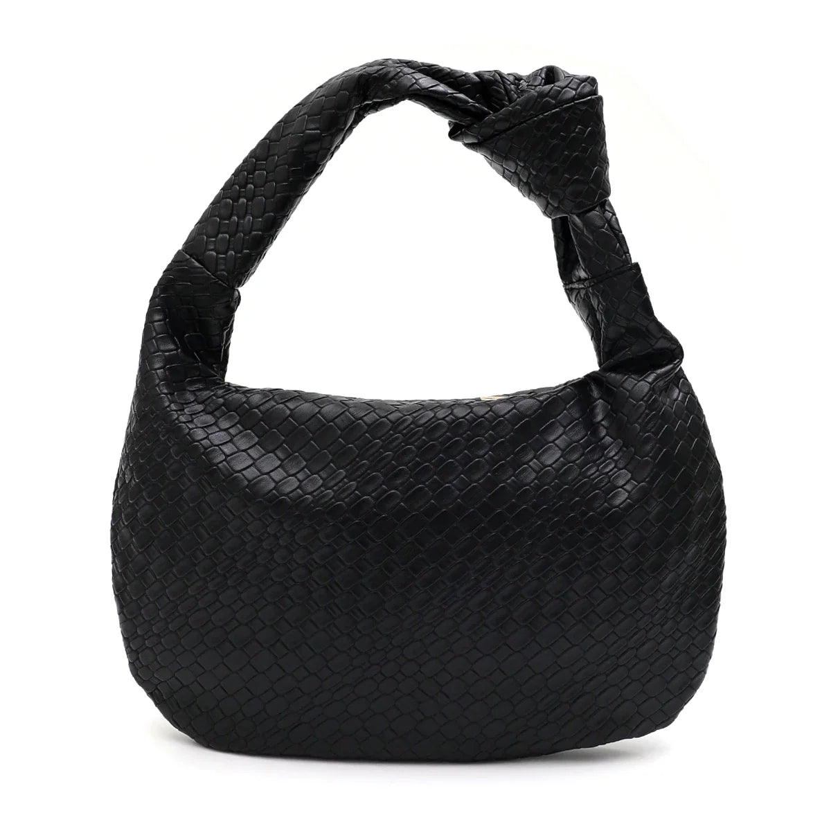 Women Woven Leather Knotted Strap Shoulder Bag Black
