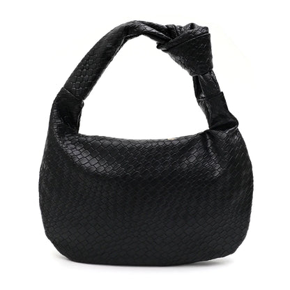 Women Woven Leather Knotted Strap Shoulder Bag Black