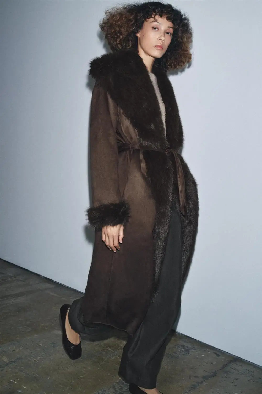 Women Winter Long Coat | Fur Collar | Belted | Mid-Length
