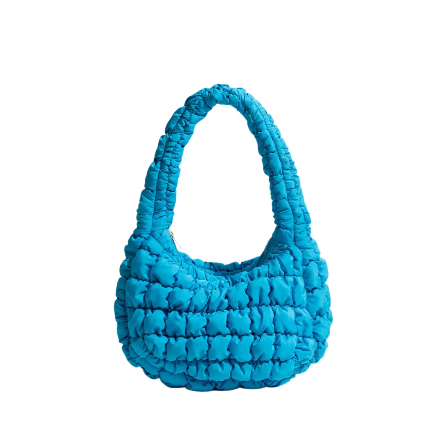 Women Small Puffer Bag | Fluffy Quilted Padding Handbag Turquoise