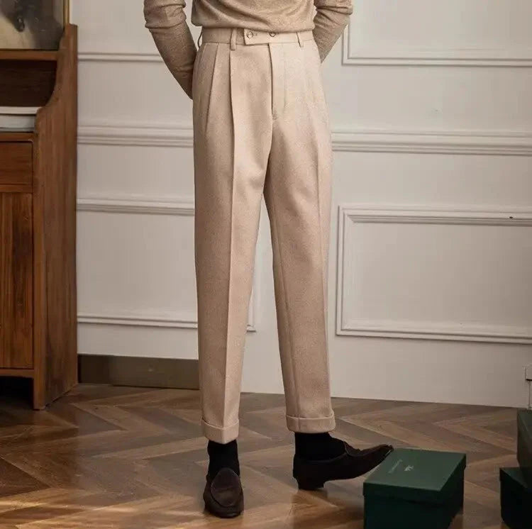 Men Classic Italian Naples Style Pants | Suit Pants | High Waisted | Straight Fit | Formal Business Pants | Thick Trousers