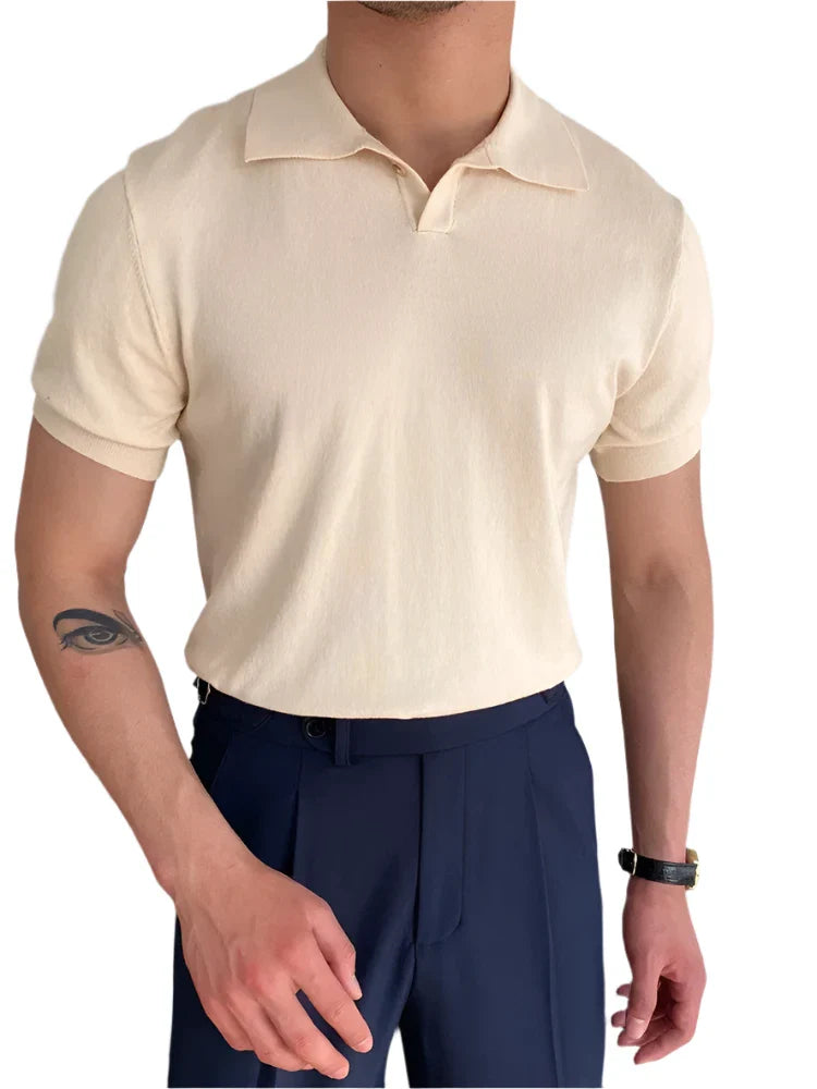 Men’s Casual Plain Short Sleeves Polo Shirts | Turn-down Collar Summer Pullover Apricot