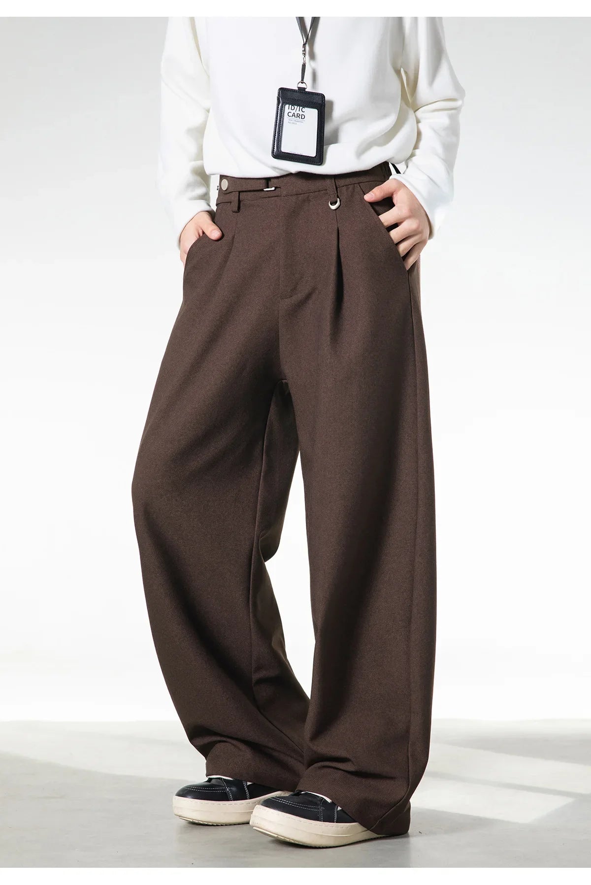 Men Loose Fit Dress Pants | Adjustable Buckle | Pleated | Casual Trousers | Wide Leg