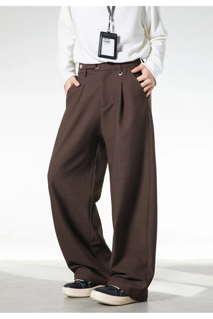Men Loose Fit Dress Pants | Adjustable Buckle | Pleated | Casual Trousers | Wide Leg