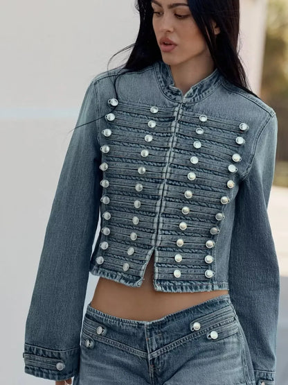 Women Napoleon Coat | Full Sleeves | Spring Jacket | Military Blazer | Denim Jacket