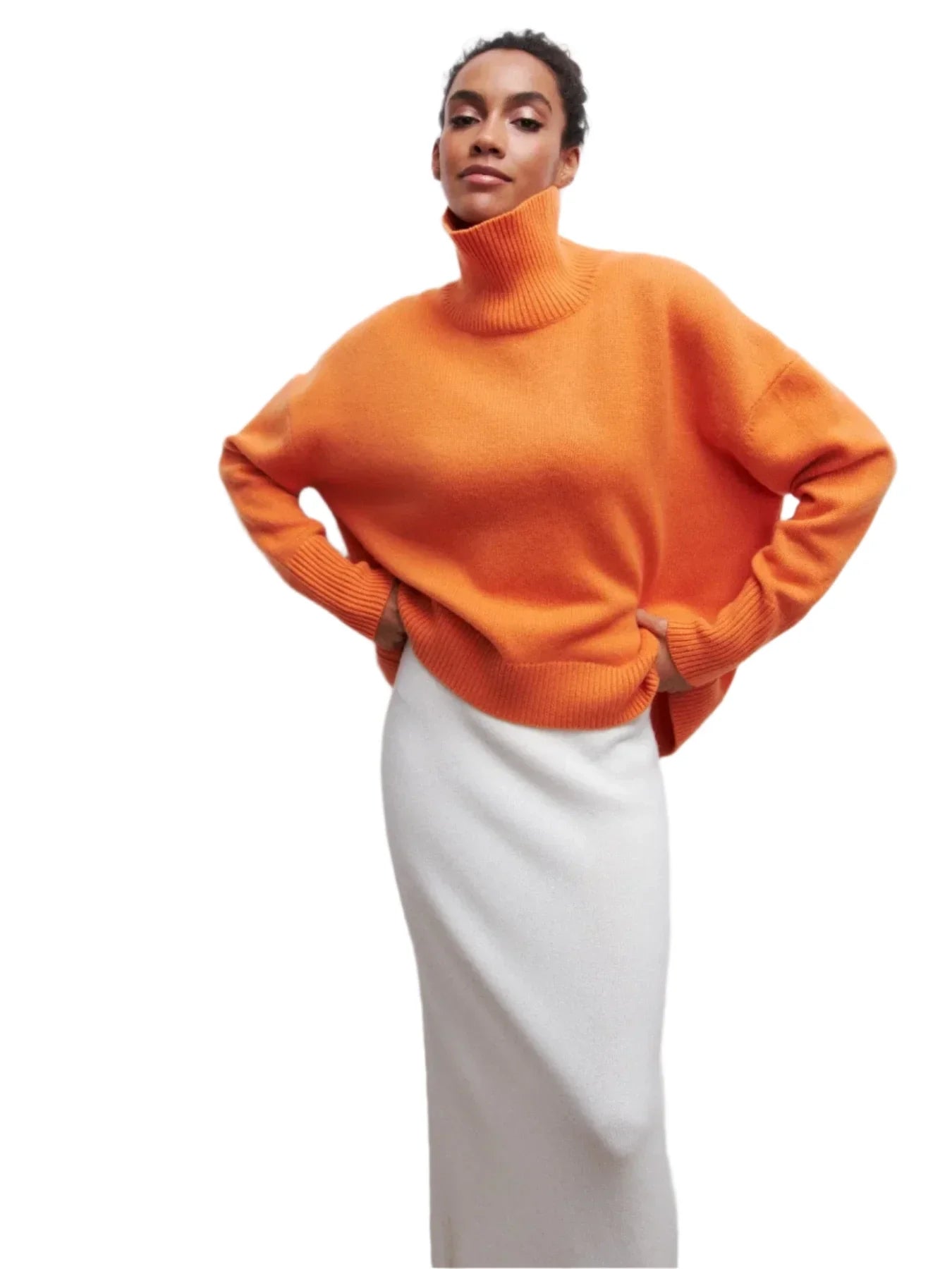 Women Oversized Thick Turtleneck Sweater Orange