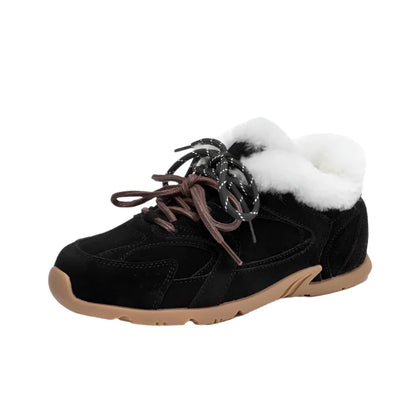 Women Genuine Leather Fur Training Shoes | Winter Velvet Fur Sneakers Black fluff
