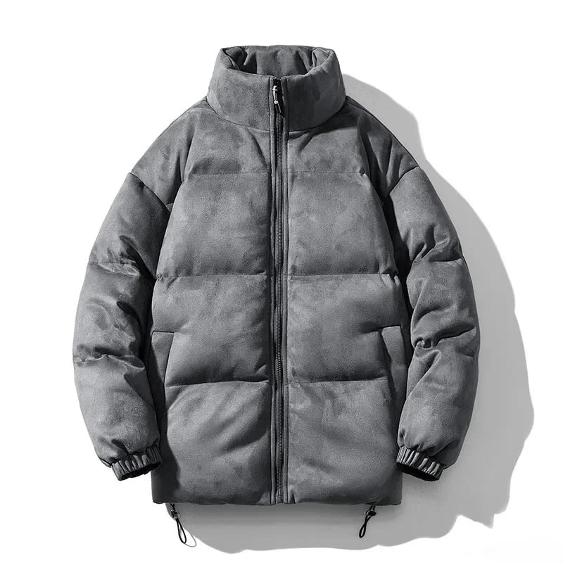 Men Warm Puffer Jacket | Windbreaker | Chamois Leather Cotton-Padded Jacket Dark Grey