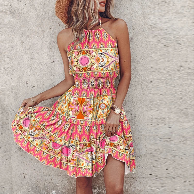 Sutton | Women's Asymmetric Backless Flowy Printed Mini Dress